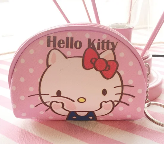 Hello kitty холщовый ручной кошелек для монет и кошелек, чехол, сумка; карманная цепочка для ключей, женская сумка-держатель для макияжа - Цвет: Фиолетовый