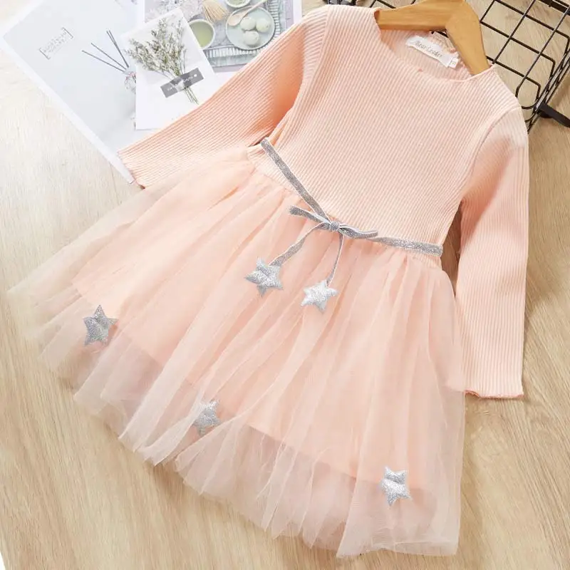 Bear leader/платье для девочек Новинка года; сезон осень; Повседневный стиль; цвет розовый; длинный рукав; шерсть платье принцессы с бантом одежда для девочек