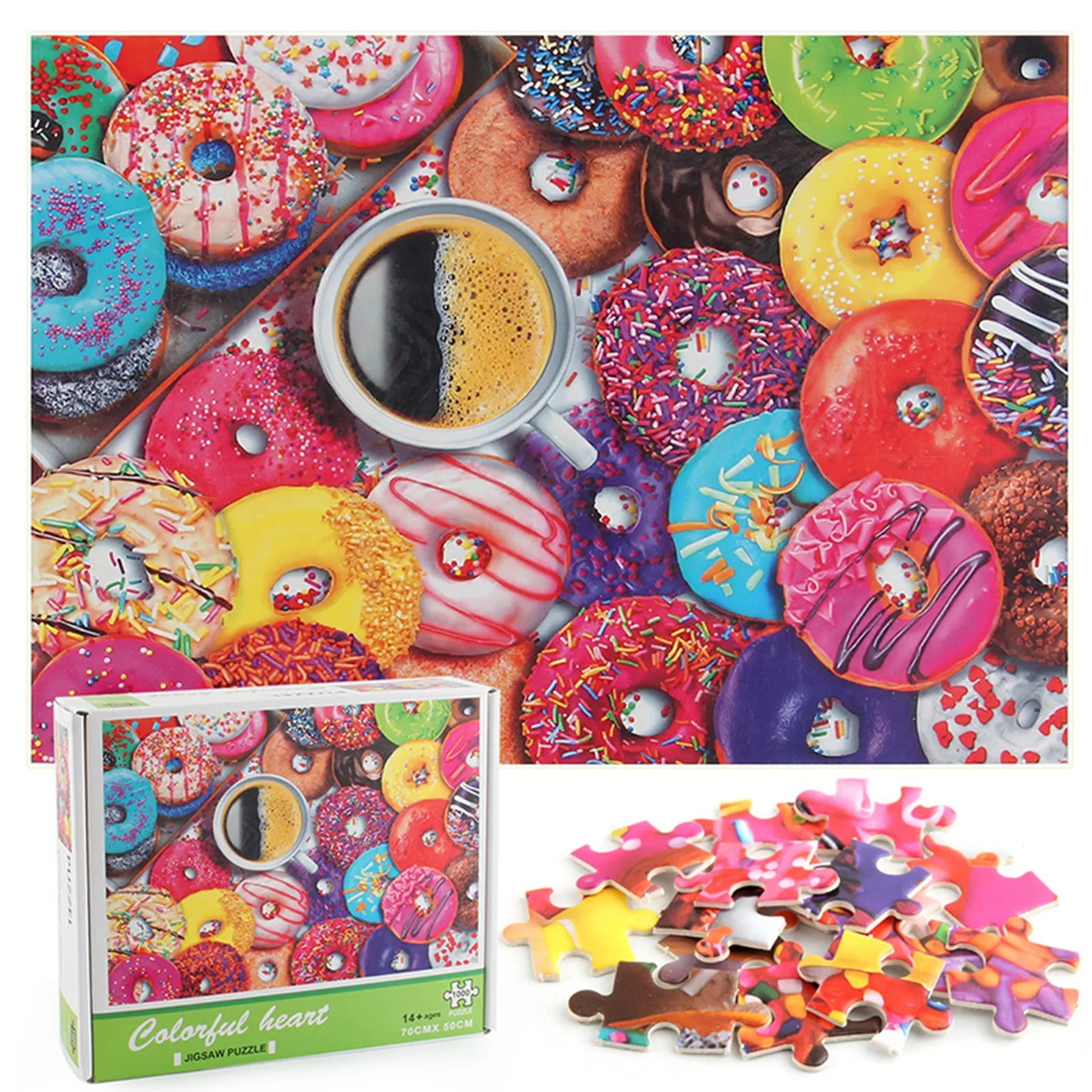 

Children's Educational Development Puzzle Thickness 2MM Graffiti Coffee Donut Creative 1000 Piece Puzzle Toy Baby Adult Toy Gift