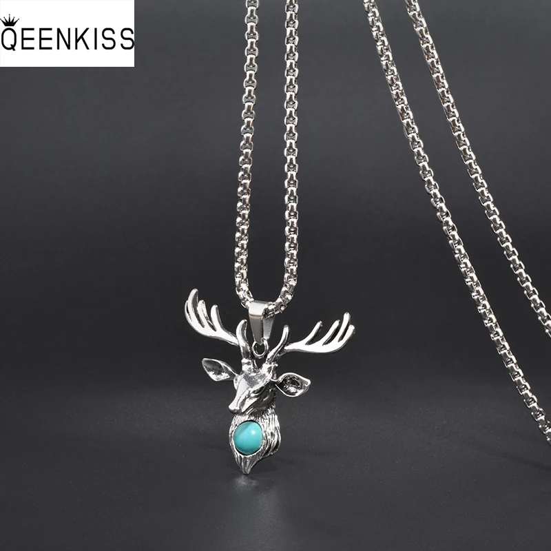 

QEENKISS NC816 Fine Jewelry Wholesale Trendy Fashion Woman Man Birthday Wedding Gift Hip Hop Retro Elk Titanium Steel Necklace
