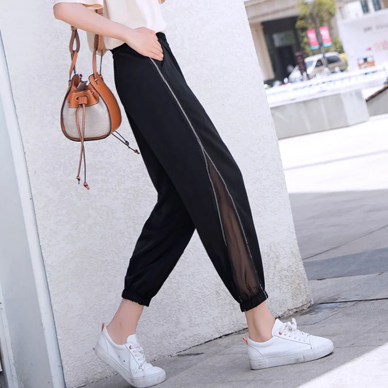 

Chiffon Bloomers Women's Loose 2021 Summer Harem Cropped Cool Pants Thin Ankle-Tied Casual Cropped Pants
