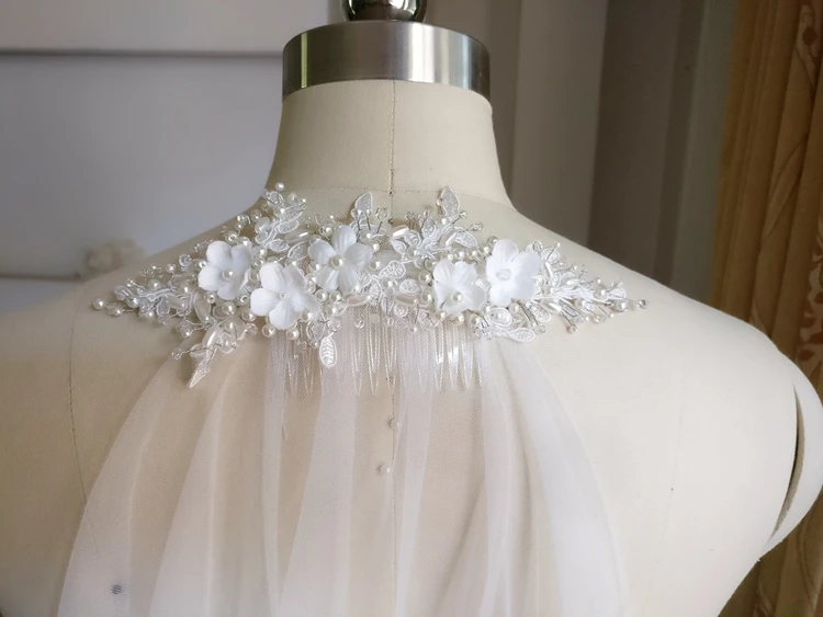 2020 New Arrival 3M Cut Edge Comb White Long Bridal Veils One Layer Lace Beaded Pearls Wedding | Свадьбы и торжества