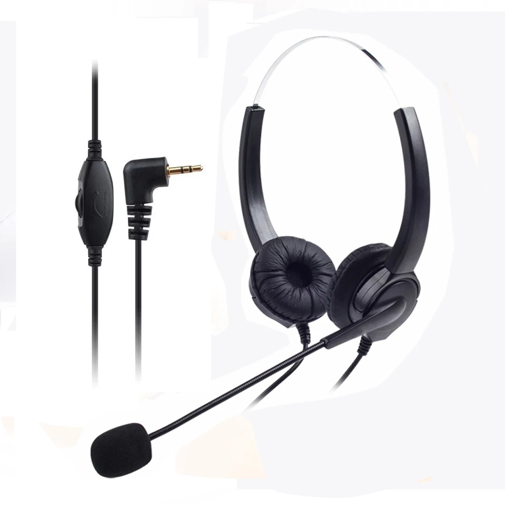headset 2 5mm jack binaural phone headset call center noise cancelling wired headphones with boom style mic for cordless phones free global shipping