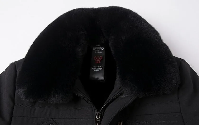 

2021 Winter New Father's Casual Raccoon Fur Collar Parkas Coat Men's Plus Velvet Thick Warm Fleece Windproof Cotton Padded Coats