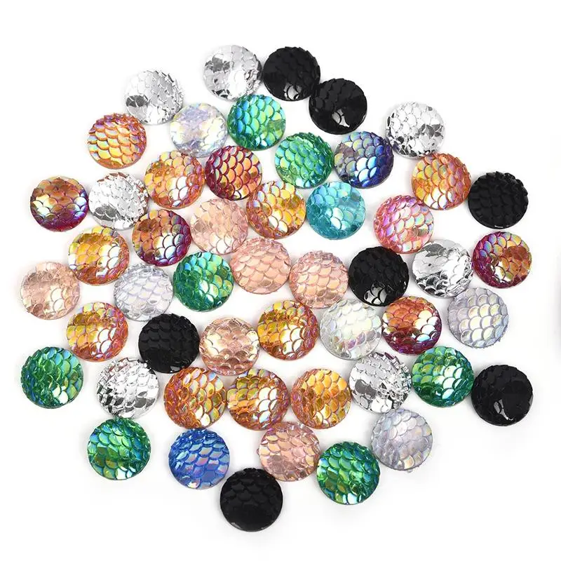 50 шт 12 мм разноцветные стразы в форме рыбьей чешуи русалки с плоской задней