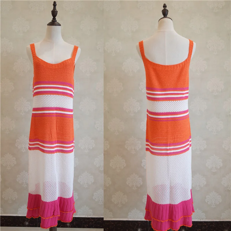 2021 Сексуальная Туника Пляжная накидка полосатые вязаное крючком платье пляжные