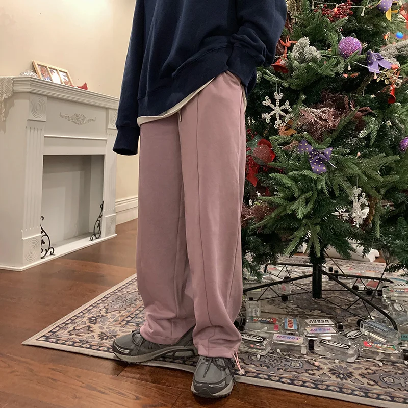 Розовые женские летние свободные прямые брюки с широкими штанинами на весну и