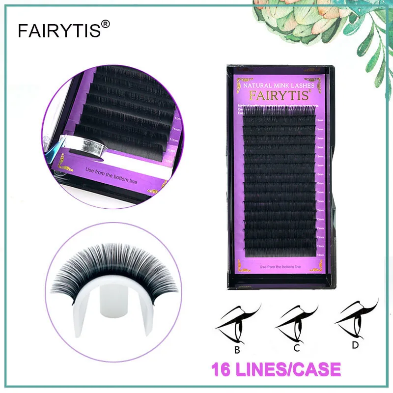 

FAIRYTIS 16Rows Volume Lash Extensions B C D Curl Handmade Mink Eyelash Extension Professionals Soft Natural Lashes