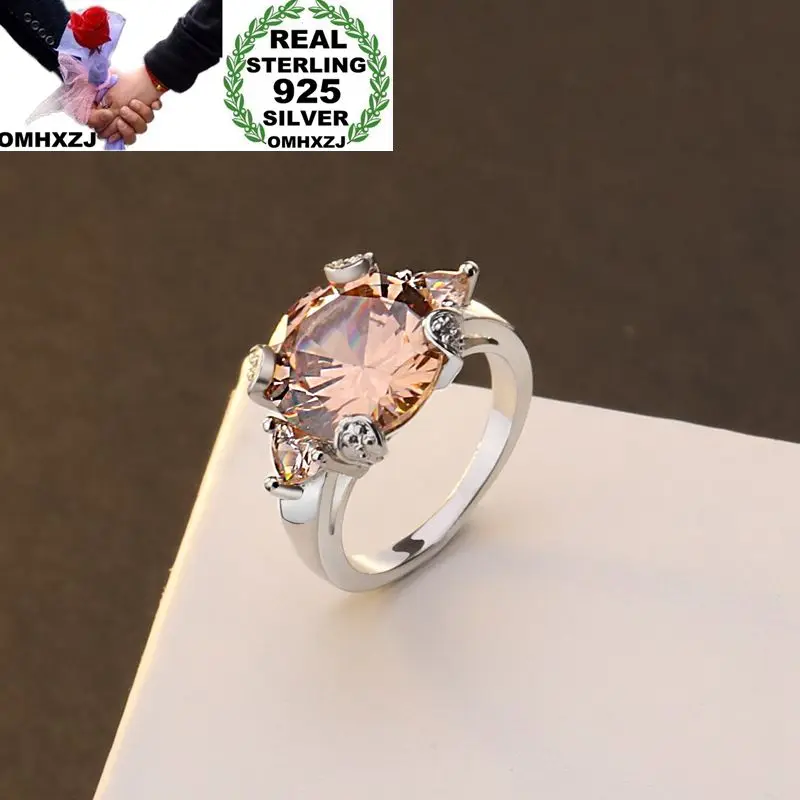 

OMHXZJ Wholesale European Fashion Woman Man Party Wedding Gift Silver Champagne Round AAA Zircon 925 Sterling Silver Ring RR119