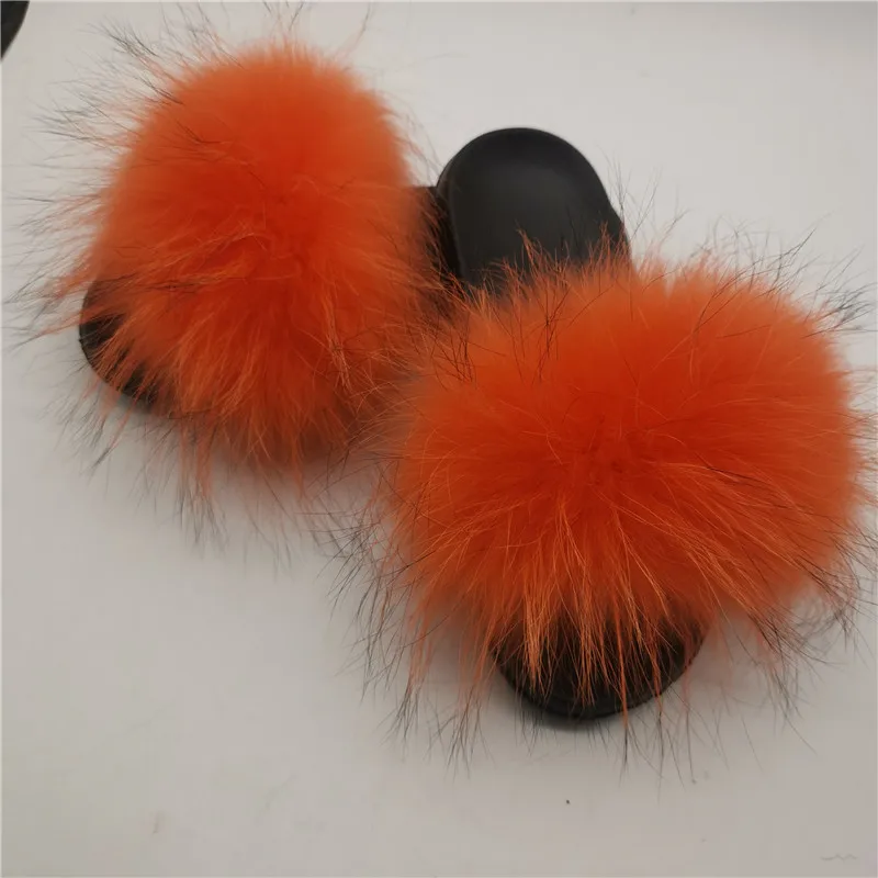 

New Summer Indoor Fox Fur Slippers Women Home Flurry Fur Flip Flops Ladies Casual Plush Fur Slides Fashion Brand Luxury Sandals
