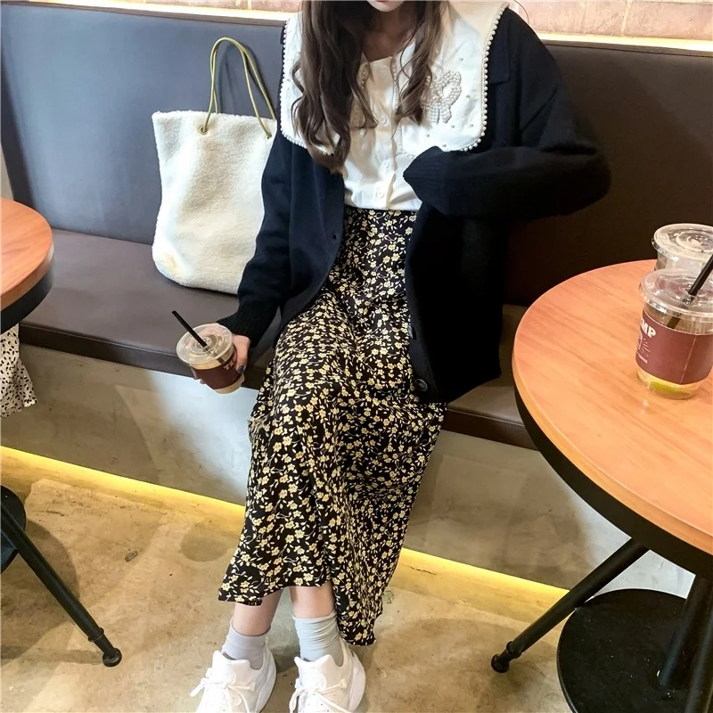 Женская шифоновая юбка с разбитыми цветами Осенняя в стиле Хань веера тонкая