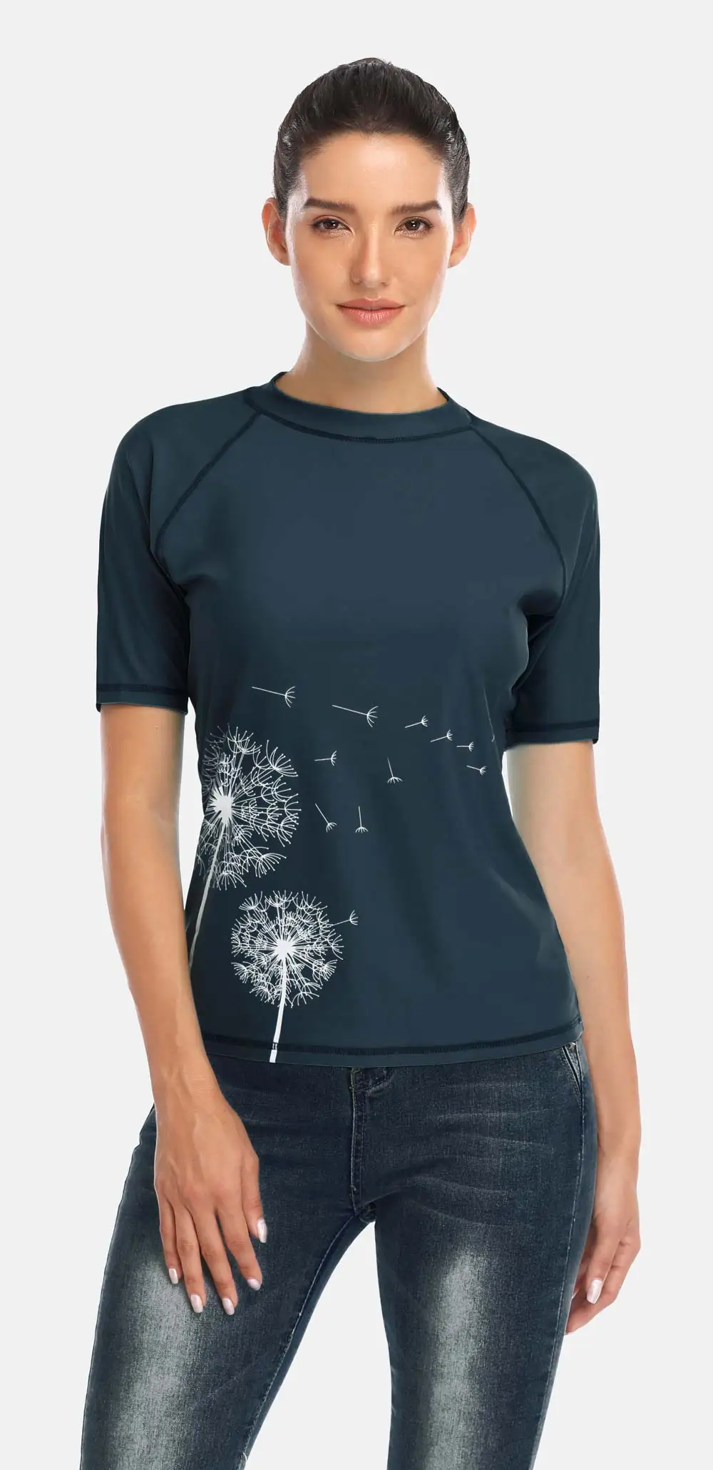Charmleaks Женский короткий рукав Rashguard купальник с цветочным принтом купальник для серфинга Топ Rashguard UPF50+ рубашка для бега на велосипеде Рубашки