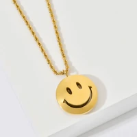 2021 titanium steel smiling face pendant necklace classic gold color metal jewelry clavicle chain men and women birthday gift