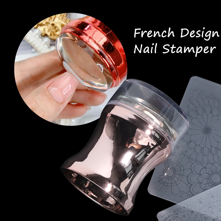 

Silicone Stamper Set French Nails Moldels Jelly Print Stamp Plate Stencil all for Manicure Nail Art Stamper Scraper Kit GL1033-1