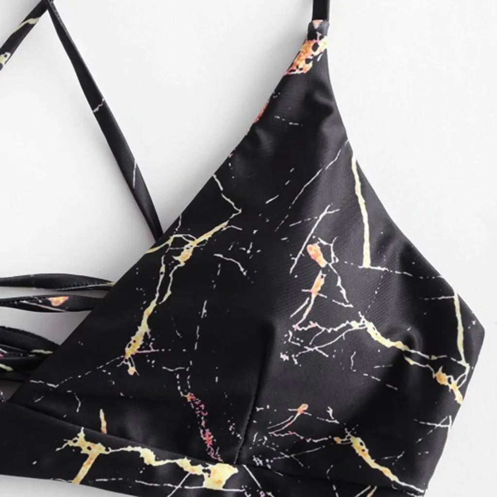 

Swimming Suit For Women Sexy Crisscross Back Lace Up Tie-dye Print Bikini Set Two Piece Swimsuit Halter Swimwear Biquini #ZQ