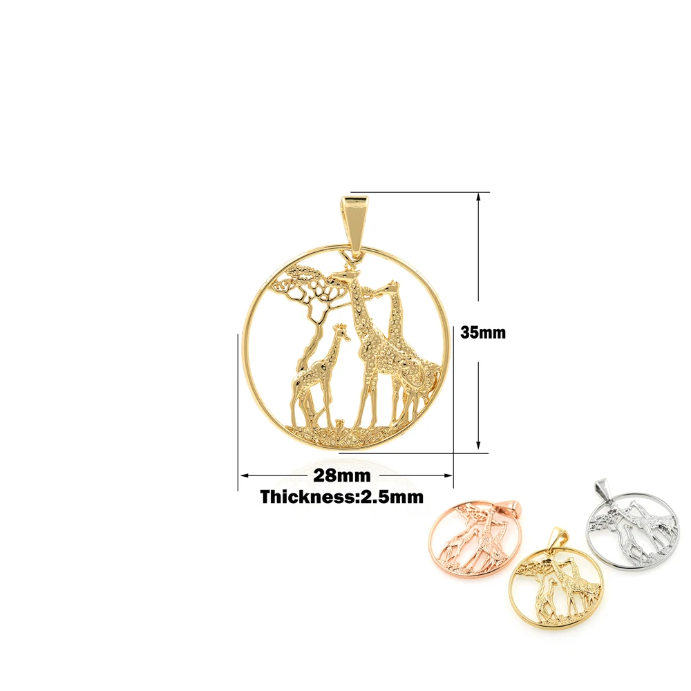 

Animal Giraffe Charm Hollow Round Gold Filling Making Pendant Suitable for Necklace Hand DIY Handmade Jewelry