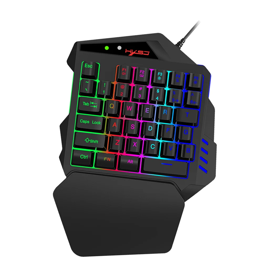 

One Hand RGB Gaming Keyboard USB Wired Rainbow Glow Single Hand Keyboard with Wrist Rest Support Backlit Ergonomic Keyboard