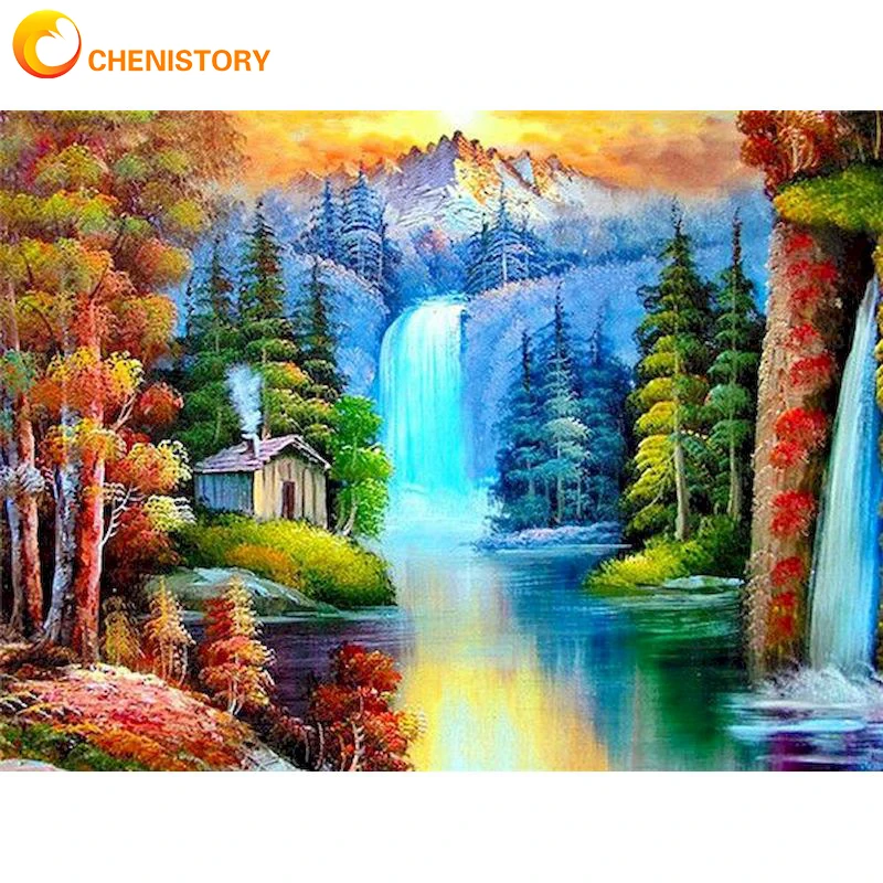 

CHENISTORY Painting By Numbers Waterfall Acrylic Paint By Numbers Winter Snow Wall Art Picture Home Decoration 60x75cm DIY Gift