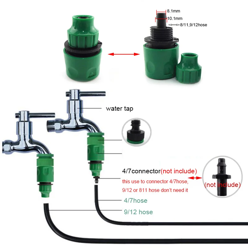 

Fast Coupling Adapter Connector Kits 8/11mm & 4/7mm Hose Quick Drip Tape for Garden Watering Irrigation Plastic