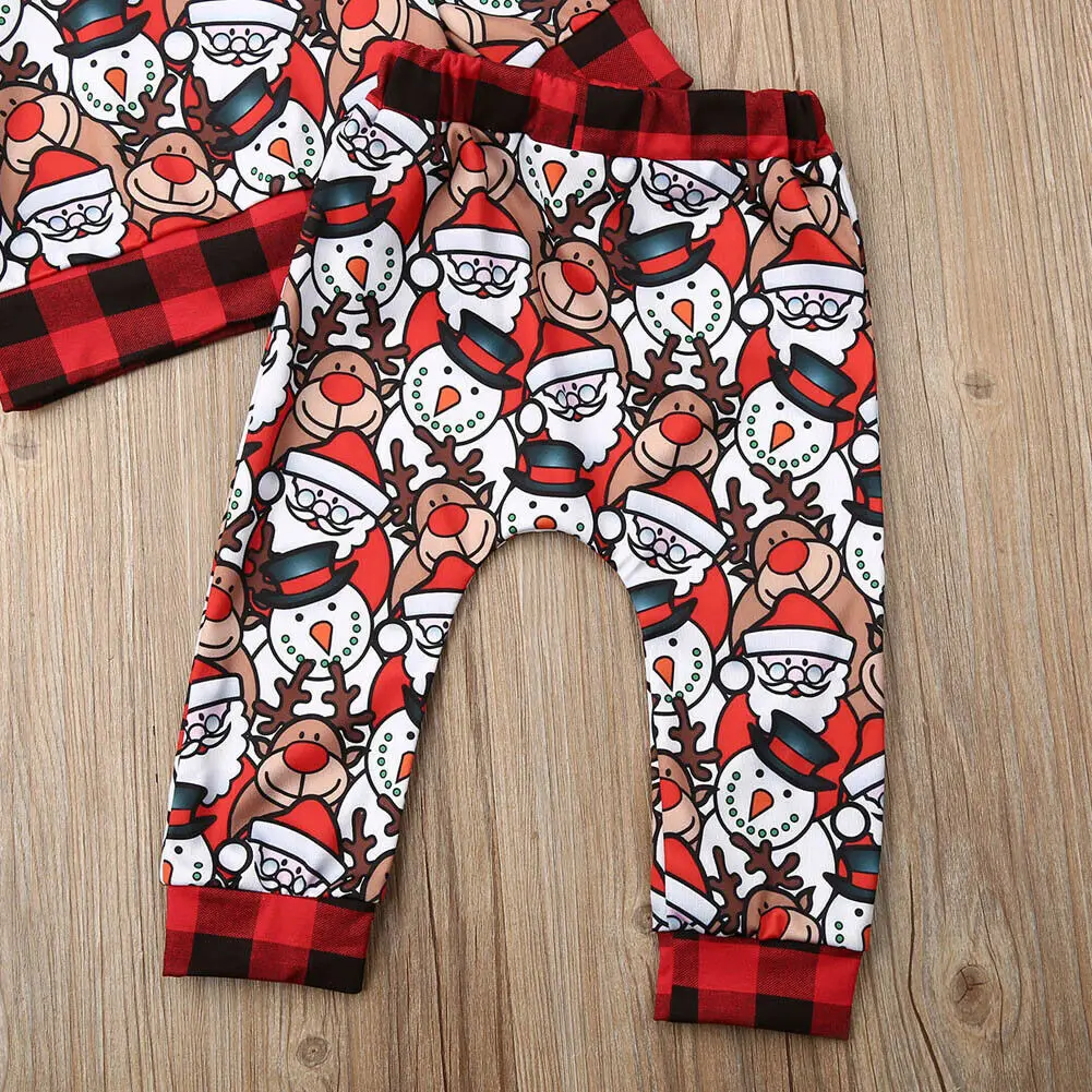 2019 Newest Hot 2PCS Newborn Toddler Kids Baby Boy Christmas Clothes Xmas Pattern T-Shirt Tops+Long Pants Outfits Gift | Детская одежда