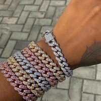 15mm bling rhinestone hip hop cuban link chain bracelets for women men iced out full crystal rapper hand chain luxury jewelry