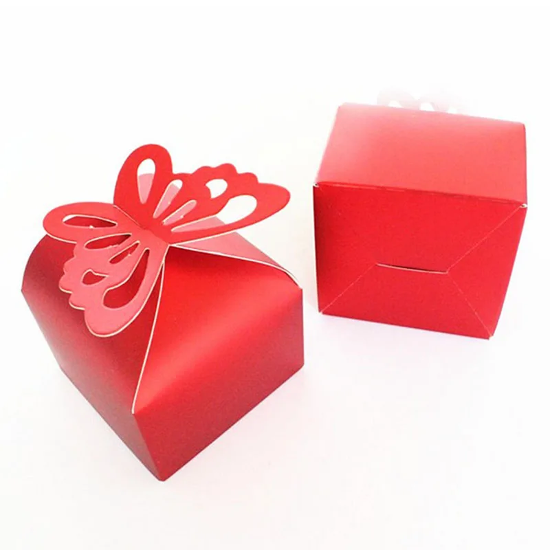 10 шт. коробка для конфет в форме бабочки лазерной резки бумажные подарочные