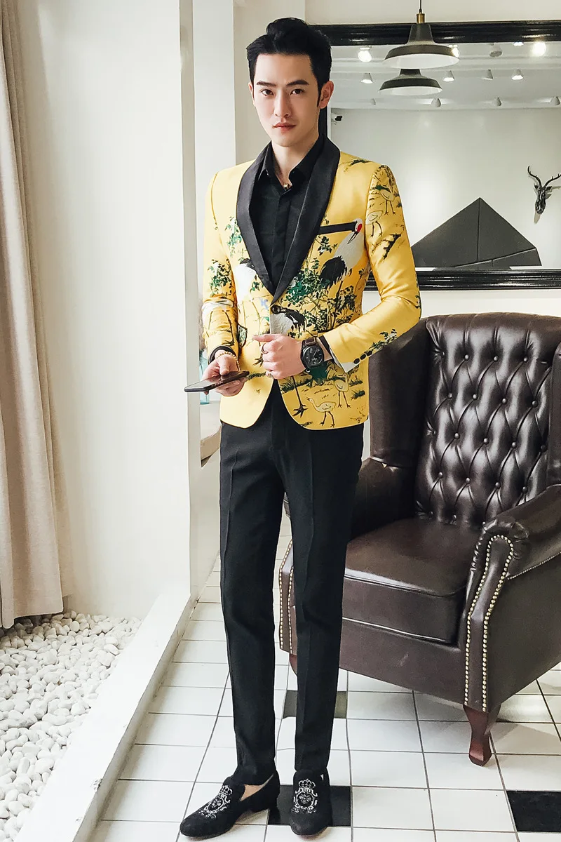 

blazer Embroidery Print hombre Fahsion Casual Slim Fit Suit Jacket Men tide Singer Party blazers Men Terno Masculino Suit