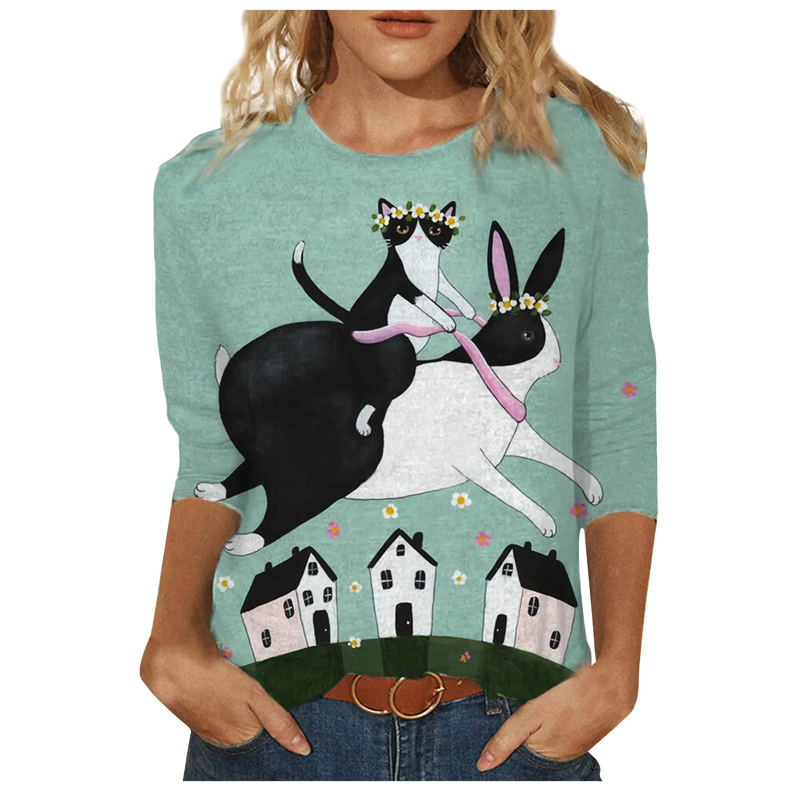 Весенние женские футболки Camisetas с рукавами средней длины подходящие ко всему