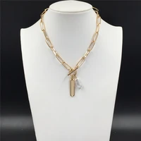 2020 new trend short necklace gold color chain with alloy stick pendant necklace pearl pendant necklace forwomen fashion