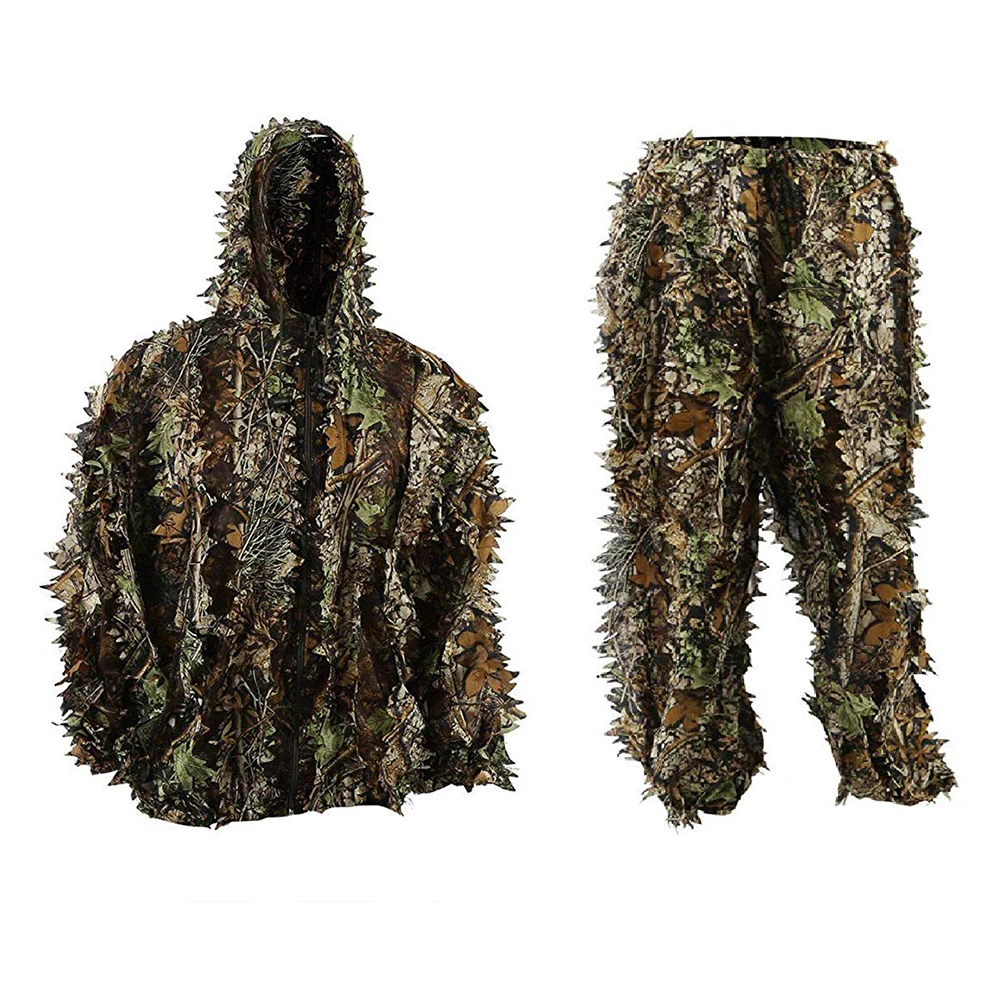 

Outdoor Hunting Camouflage 3D Forest Leaf Hooded Jacket Coat Pants Clothes Breathable light and comfortable Set