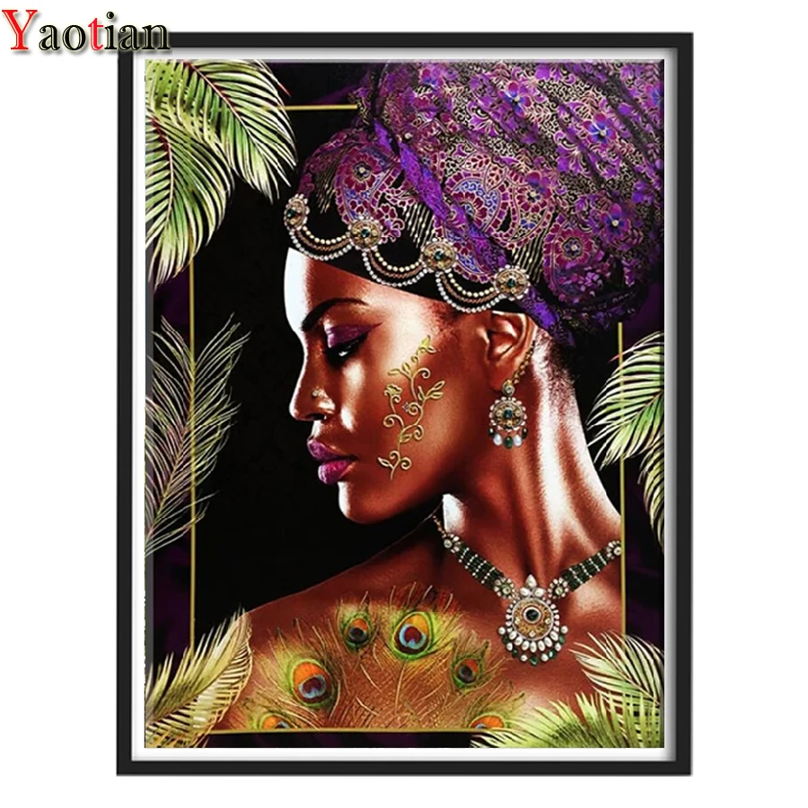 

African Black Woman Portrait Art diamond painting stickers 5D DIY full embroidery round drill mosaic pattern craft Wall Art,