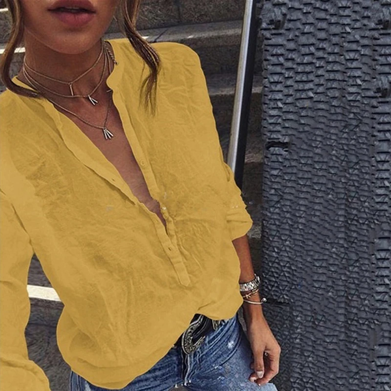 Весенняя Повседневная рубашка женская короткая дышащая удобная однотонная с