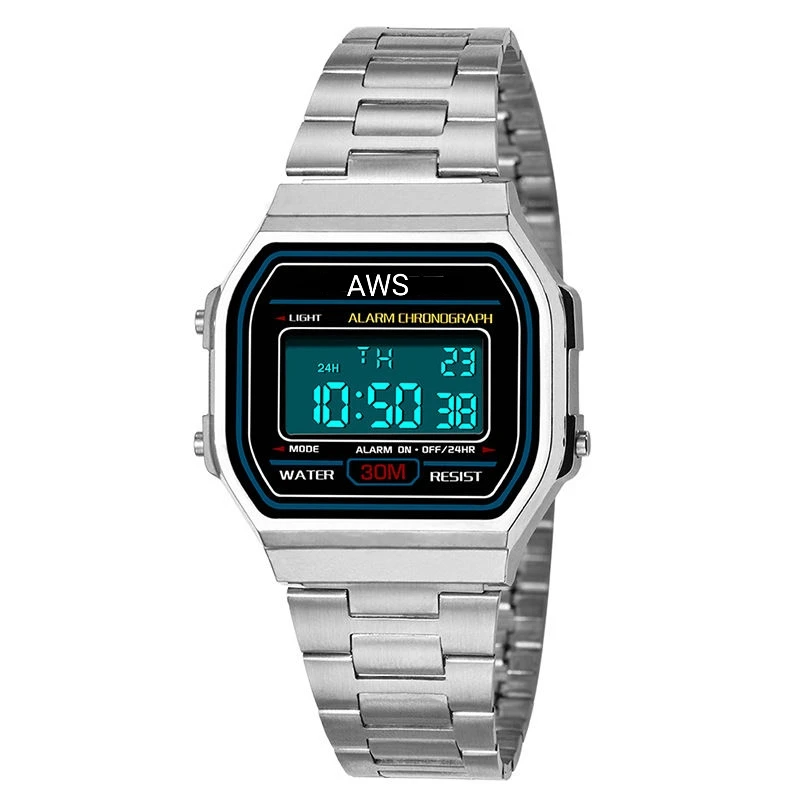 

AWS WATERPROOF HIGH QUALITY STAINLESS STEEL WATCH UNISEX WATCH Men's A158W Stainless Steel Digital Watch
