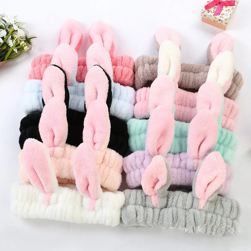 

1PCS Women Kawaii Makeup Face Washing Headband Bath Spa Mask Soft Elastic Fluffy Hair Warp Bunny Ear Headwrap