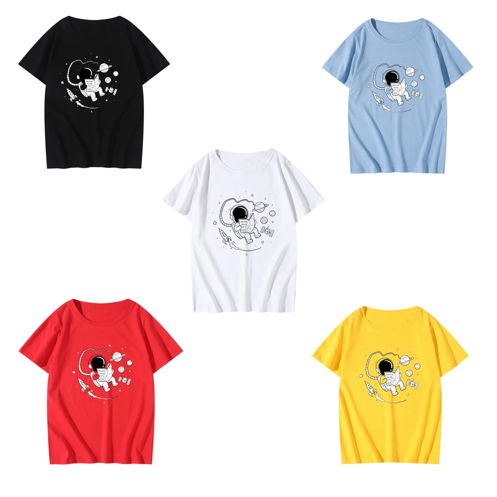 

Футболка цветная с астронавтом для детей, повседневный милый базовый Мягкий Топ, модная уличная одежда с коротким рукавом, свободная Милая ...