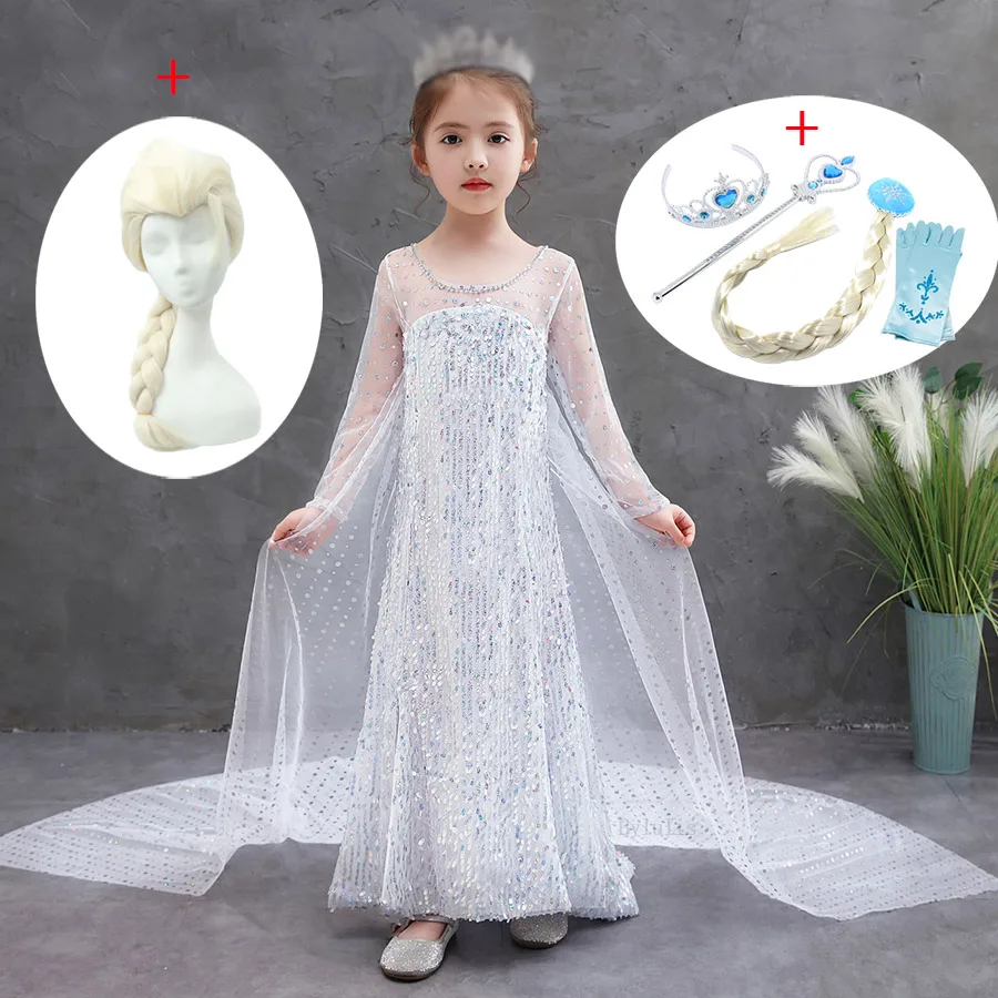 Платье принцессы Эльзы для девочек праздничное летнее синее платье с длинным