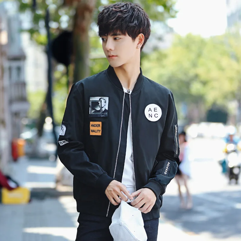 Мужская Мода Курточка бомбер в стиле хип-хоп патч дизайны облегающий летные