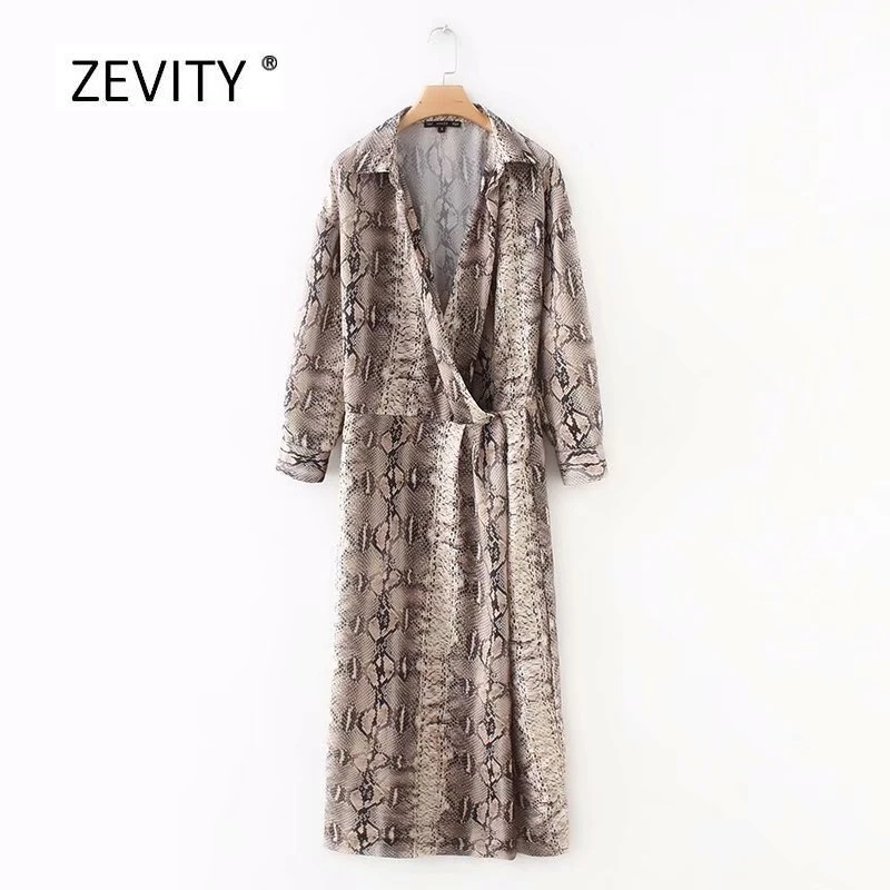 

2018 women vintage sexy snake skin printing long dress female long sleeve v neck vestidos casual slim brand party dresses DS1171