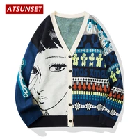 atsunset lonely girl christmas embroidery sweater harajuku retro style knitted sweater autumn and winter cotton button cardigan