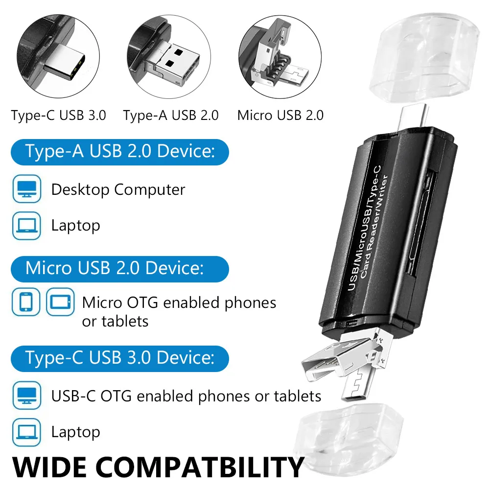 3 в 1 устройство для чтения SD карт USB C 2 0 TF Micro смарт кардридер Type OTG Устройство флеш
