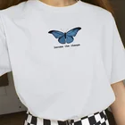 Kuakuayu HJN стать изменение женский бабочка печати t-рубашка летняя милый эстетический вдохновляющие футболка с цитатами