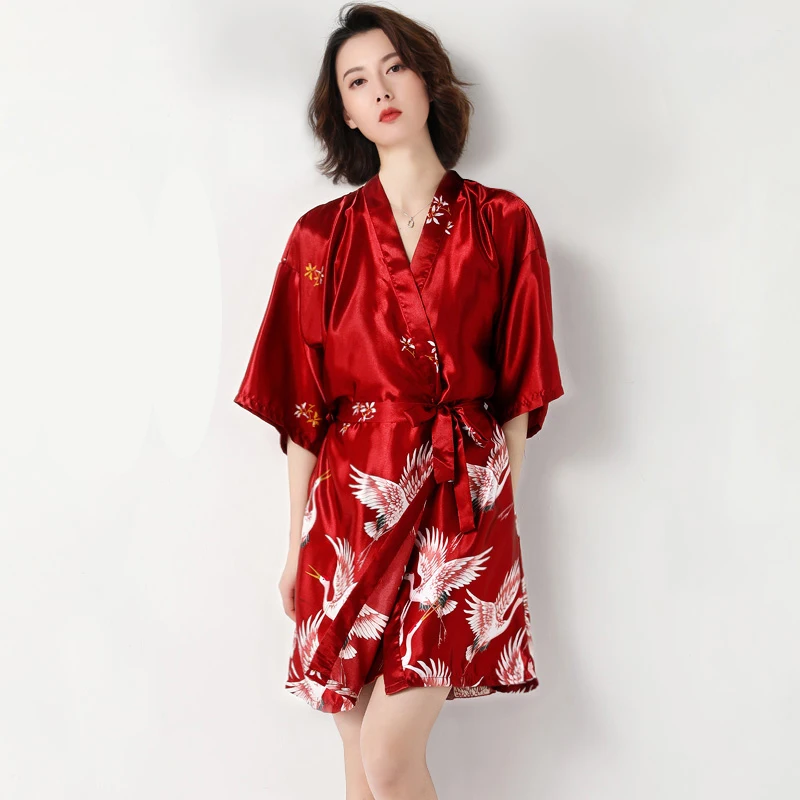 short robe 1 Большие размеры 3XL свадебное платье подружки невесты женские атласные шарфы кимоно банное платье сексуальное длинное платье с цветочным принтом - Цвет: short robe 1