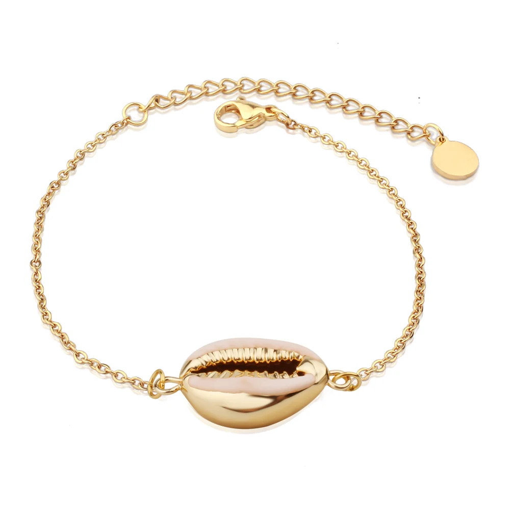 Gold FINE4U B189 богемная оболочка браслет для женщин золотой цвет нержавеющая сталь звено цепи браслеты летние пляжные ювелирные изделия - Окраска металла: Gold