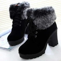 ankle boots women shoes 2021 solid square heels winter shoes woman lace up snow boots ladies shoes warm plush women winter boots