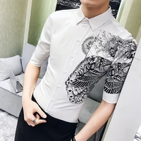 2021 brand clothing fashion male summer casual short sleeved shirtsmens slim fit printing business shirts black white s 3xl