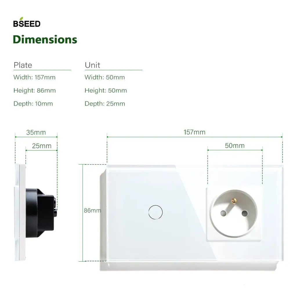 Сенсорный выключатель BSEED со стандартной розеткой Fance переключатели стеклянными