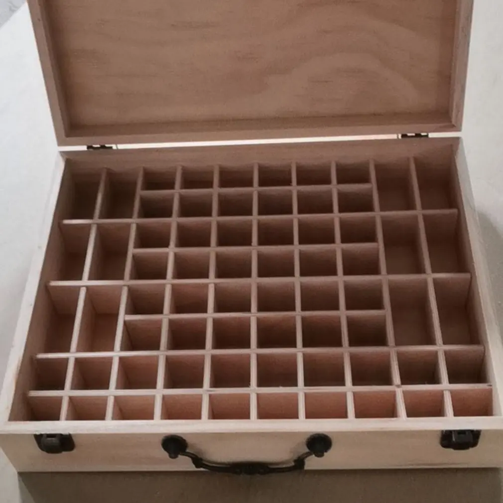 New 68 Slots Large Size Wooden Essential Oils Box Solid Wood Case Holder Aromatherapy Bottles Storage Organizer Fast Shipping