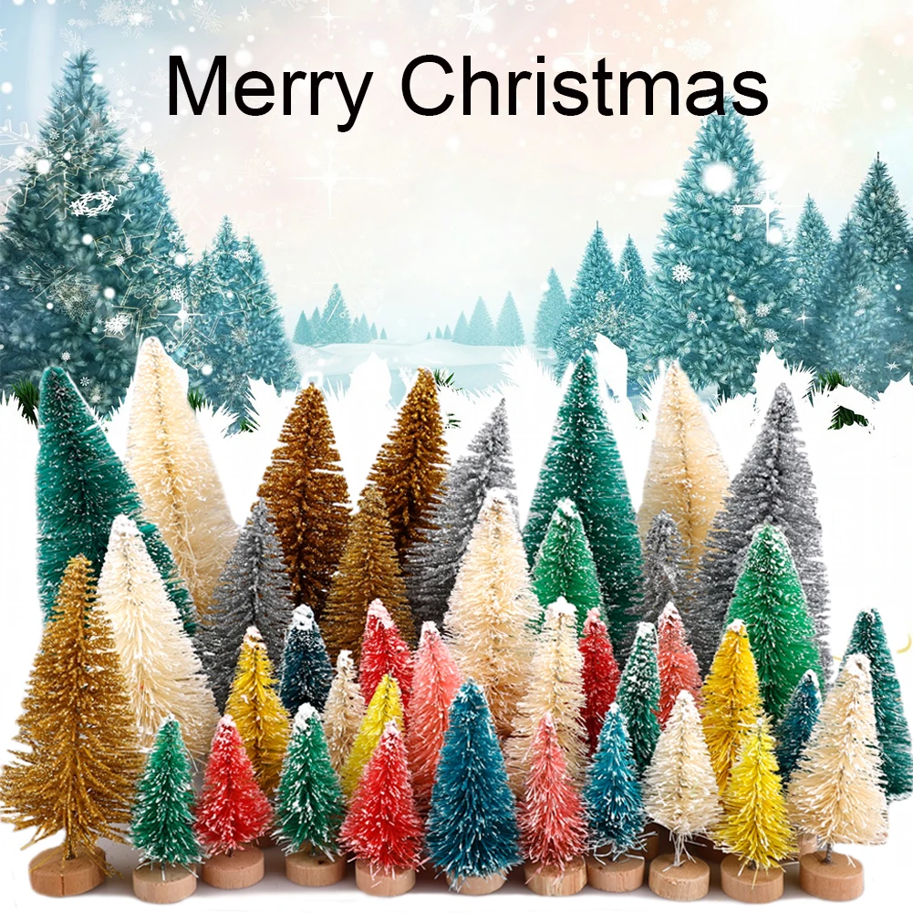 Christmas Tree Party Decor 40Pcs Mini Colorful Pine Trees Kit Sisal Snow Frost Bottle Brush Plastic Winter Ornaments | Дом и сад