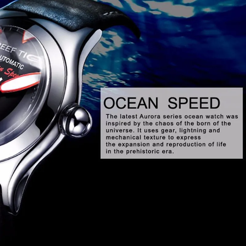 Часы Reef Tiger мужские деловые светящиеся водонепроницаемые механические