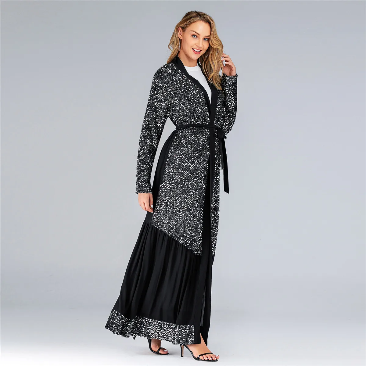 

2021 New Muslim Islamic Luxury Temperament Splicing Sequins Design Dubai Abaya Abayas for Women Dubai American Clothing